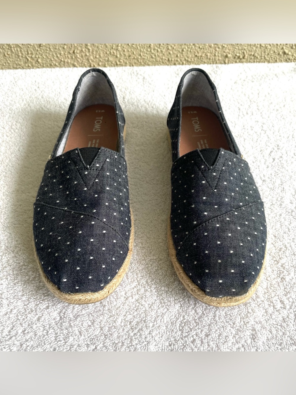 Tom’s Women’s Navy Denim Polka Dot Espadrille Size 8.5